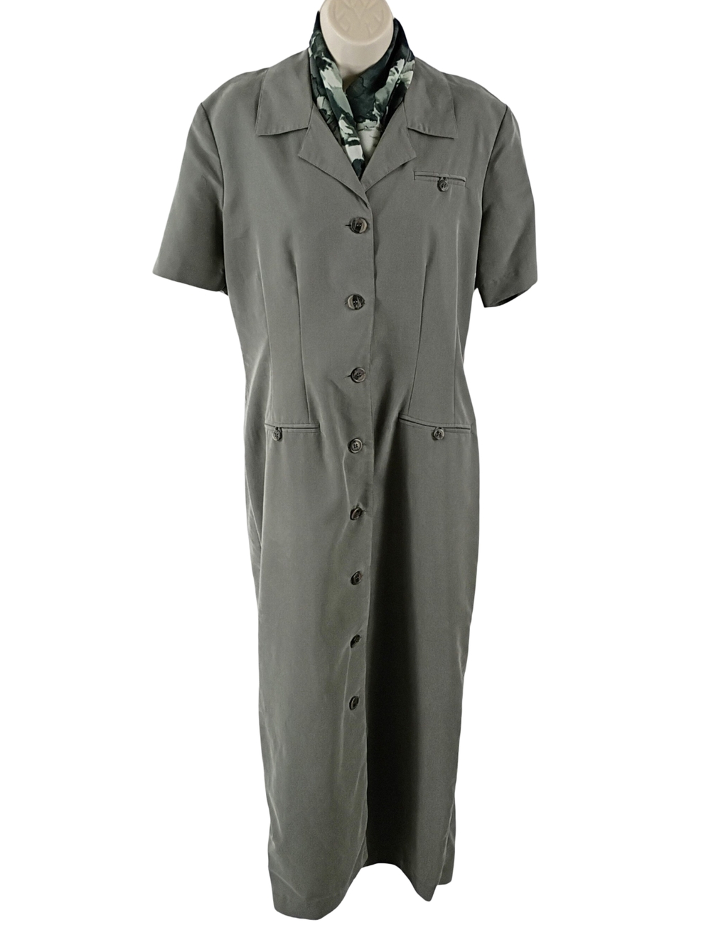dressbarn Light Olive  Button-Front Midi Dress